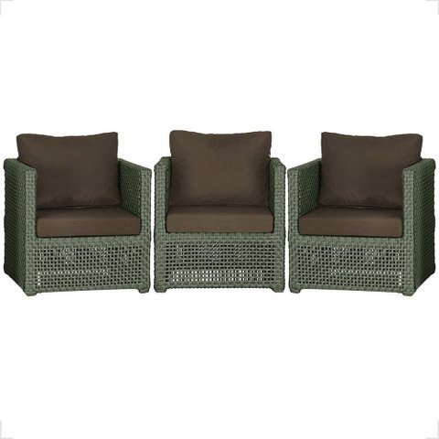 3 Poltronas Madri Alumínio Corda Náutica Estofado 9 Trama Original