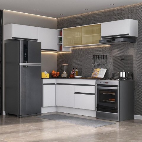 Armário De Cozinha Completa De Canto Mp2095.964 Branco/preto