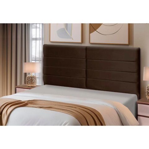 Cabeceira Estofados Solteiro Quarto 90cm Lídia Suede Marrom Madelina Decor