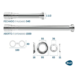 Sifao Tubo Extensivo Cromado C/ Canopla 1,50m - Blukit - 3