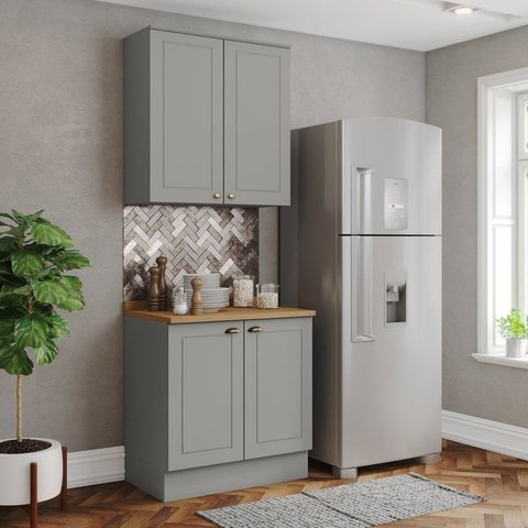 Cozinha Compacta 2 Peças 100% MDF com Tampo Cinza/Nature Americana
