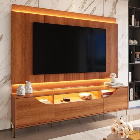 Rack Painel para TV até 75" 210cm MDF com LED Jequitibá Movelove