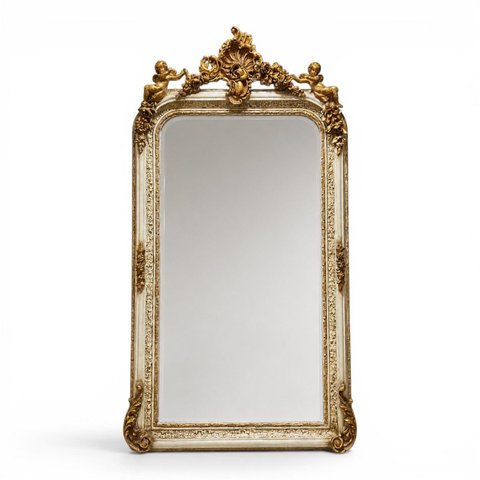 Espelho com Moldura Entalhada em Branco e Dourado a: 159cm L: 84cm C: 09cm