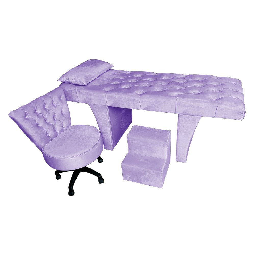 Kit Maca Estética Capitonê com Mocho e Escadinha 80 Cm Lilas Slk Decor Reta