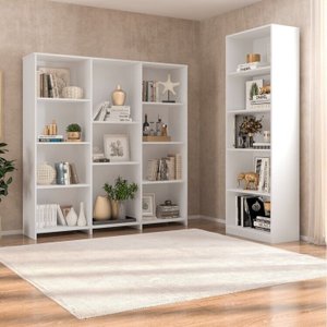 Conjunto com 1 Estante Livreiro 11 Nichos Odelia e 1 Estante Multiuso 5 Nichos Montreal