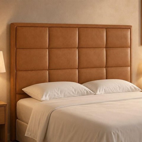 Cabeceira Estofada Sena Queen Madeira Maciça Courino Caramelo Sallar Home 160cm