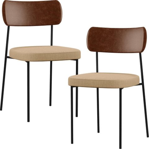 Kit 02 Cadeiras Sala de Jantar L02 Marrom Bege Escuro