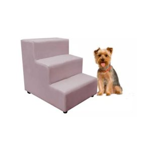 Escada Escadinha Pet Cachorro 3 Degraus Rampa Suede Dog:rosê
