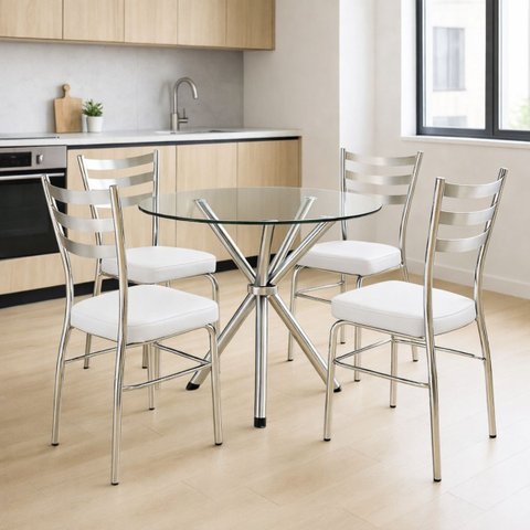 Cadeira de Cozinha Jantar com Reforço Cromada Assento Grosso Branco Confortável Kit 4 Unidades