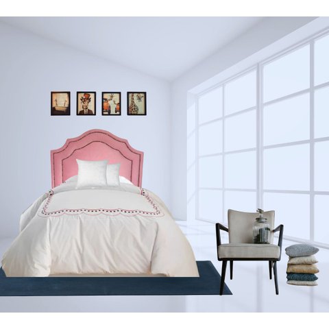 Cabeceira Solteiro Luxo Veludo Rosa Dupla Tacha Fumê 65x90