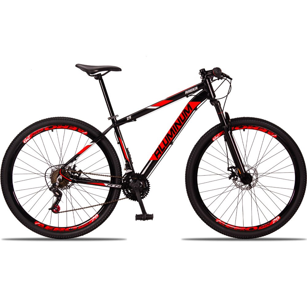 Bicicleta MTB Aluminum Aro 29 Quadro 17 com 21 Marchas Freio Mecânico Preto Vermelho - Raider - 2