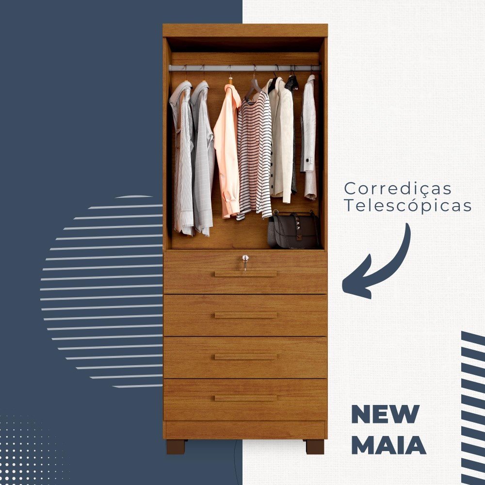 Guarda Roupa New Maia 2 Portas 4 Gavetas com Chave Benetil Móveis - 5