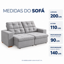 Ver imagem 3 de Sofá Torino Retrátil Reclinável 2m 3 Lugares Linho Conforto - Cinza