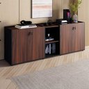 Ver imagem 1 de Armário Escritório F5 Office 4 Portas 2 Prateleiras MDP 200cm Louro Preto com Preto F5 Office