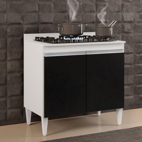 Balcão para Cooktop 80cm 2 Portas Flórida Branco-preto - Lumil Móveis
