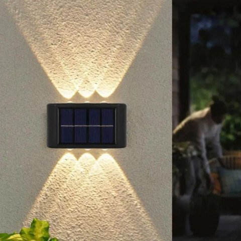 Luz Solar de Parede 6led para Jardim com Iluminação Morna À Prova D’água Ip65 para Áreas