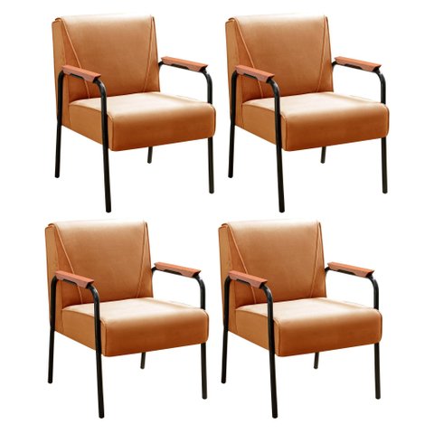 Kit 4 Poltronas Decorativas Braços Fixo Jade Laranja Terracota