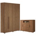 Ver imagem 1 de Guarda Roupa Casal Ripado 4 Portas Buriti com Pés e Cômoda Havana Master com Rodizio Jatobá Acetinad