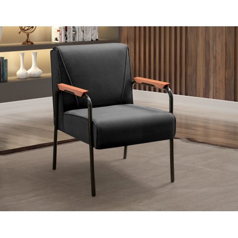 Kit 4 Poltronas Decorativas Braços Fixo Jade Preto