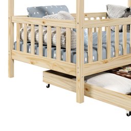 Cama Montessoriana Madeira Maciça Casa com Estrado Elea Natural - 4