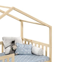 Cama Montessoriana Madeira Maciça Casa com Estrado Elea Natural - 5