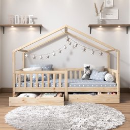 Cama Montessoriana Madeira Maciça Casa com Estrado Elea Natural - 8