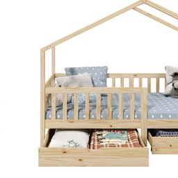 Cama Montessoriana Madeira Maciça Casa com Estrado Elea Natural - 7