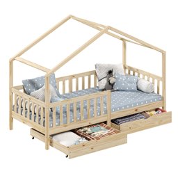 Cama Montessoriana Madeira Maciça Casa com Estrado Elea Natural - 2