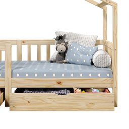 Cama Montessoriana Madeira Maciça Casa com Estrado Elea Natural - 6