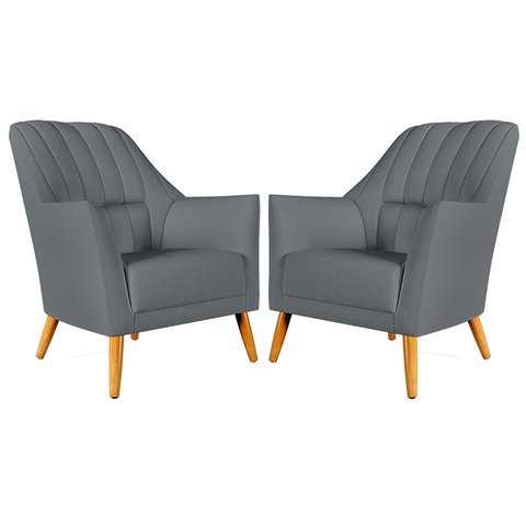 Kit 2 Poltronas Orion Bordada Suede Cinza Aradecor