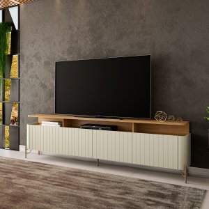 Rack Sala 4 Portas Brise Mdf L180 X A65cm Louro/luna/dourado