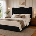 Ver imagem 2 de Cabeceira Espanha King Estofada em Corino Capitonê 195 cm:Preto