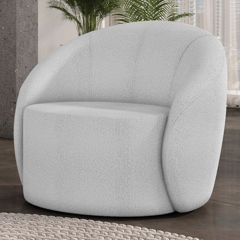 Poltrona Sala Decorativa Redonda 91cm Steve Boucle Cinza I01 - Mpozenato