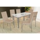 Ver imagem 1 de Sala de Jantar Completa Elba C/ Tampo de Vidro 120cm e 4 Cadeiras Amsterdã Niquel - Courano Bege -