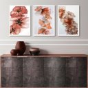Ver imagem 2 de Kit 3 Quadros Decorativos Sala Flores Marrom Rosê 33x24cm - com Vidro:madeira Branca
