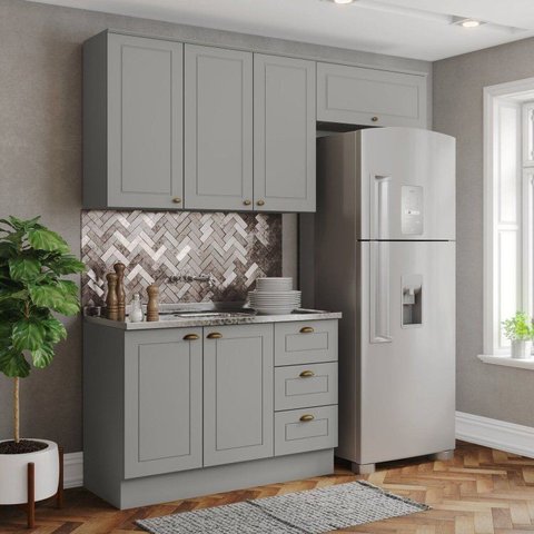 Cozinha Compacta 3 Peças 100% MDF Cinza Americana