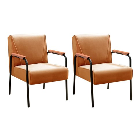 Kit 2 Poltronas Decorativas Jade Braços Fixo Laranja Terracota