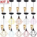 Ver imagem 1 de 3 Pendentes Aramado Diamante Teto Luminária Retrô Balcão Agp + 3 Lâmpadas Led ST64 Vintage Agp Ilumi