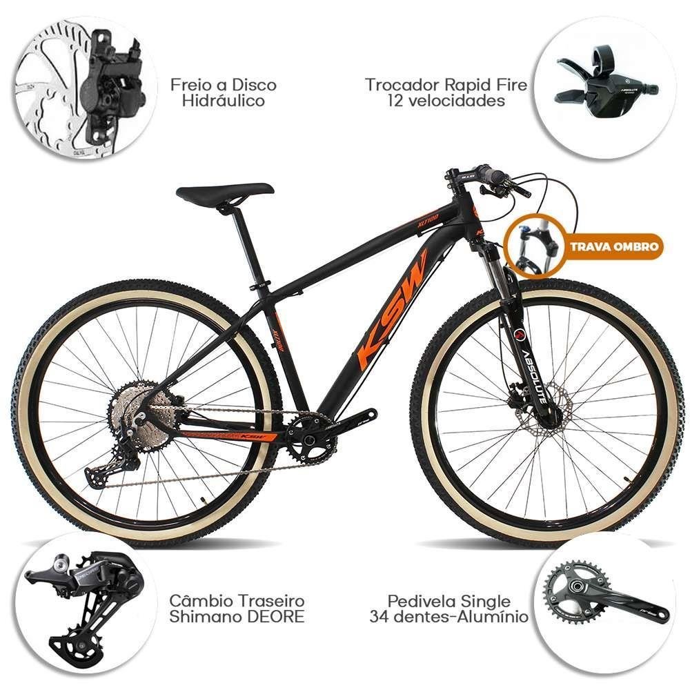 Bicicleta 12V Aro 29 KSW Shimano Deore Freio a Disco 21'' Preto/Laranja - H425 - 2