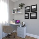 Ver imagem 1 de Escrivaninha Mesa Escritório e Home Office com 4 Gavetas 112cm MDF Branco e Cinza Cristal