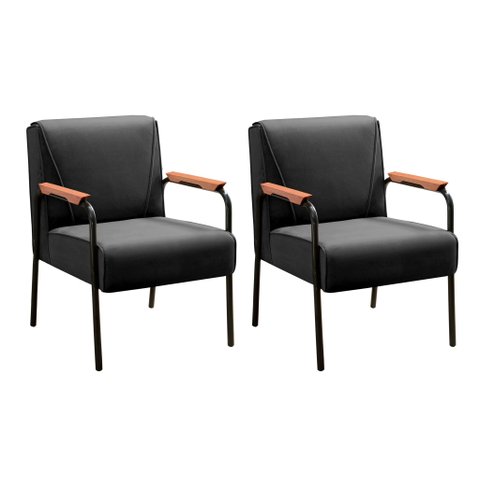 Kit 2 Poltronas Decorativas Jade Braços Fixo Preto