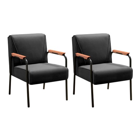 Kit 2 Poltronas Decorativas Jade Braços Fixo Preto