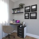 Ver imagem 1 de Escrivaninha Mesa Escritório e Home Office com 4 Gavetas 112cm MDF Branco e Preto