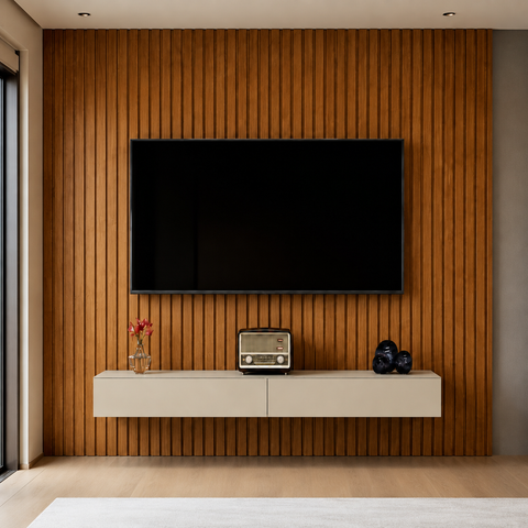 Rack Suspenso com Painel Ripado Moderno e Elegante 2 Gavetas:Off White