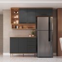 Ver imagem 1 de Cozinha Compacta Modulada 5 Peças com Tampo 120cm e Nicho Decorativo Isabelle Cinza/Freijó/Grafite