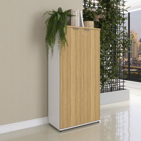 Armário Alto para Escritório 2 Portas com Chave 159,6cm P25 Pandin Branco/Samba