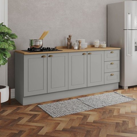 Cozinha Compacta 100% MDF 2 Balcões com Tampo Americana Cinza/Nature