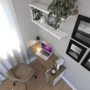 Ver imagem 4 de Escrivaninha Mesa Escritório e Home Office com 4 Gavetas 112cm MDF Branco e Carvalho Mel Bege