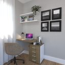 Ver imagem 1 de Escrivaninha Mesa Escritório e Home Office com 4 Gavetas 112cm MDF Branco e Carvalho Mel Bege