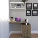 Ver imagem 3 de Escrivaninha Mesa Escritório e Home Office com 4 Gavetas 112cm MDF Branco e Carvalho Mel Bege